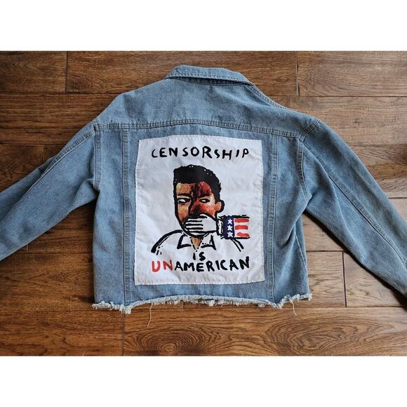 Denim Jean Jacket Women's With Powerful Statement Size M - Picture 1 of 13